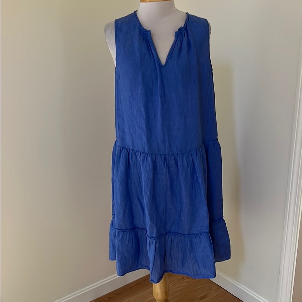 J.  J.McLaughlin small blue tiered linen dress with pockets.